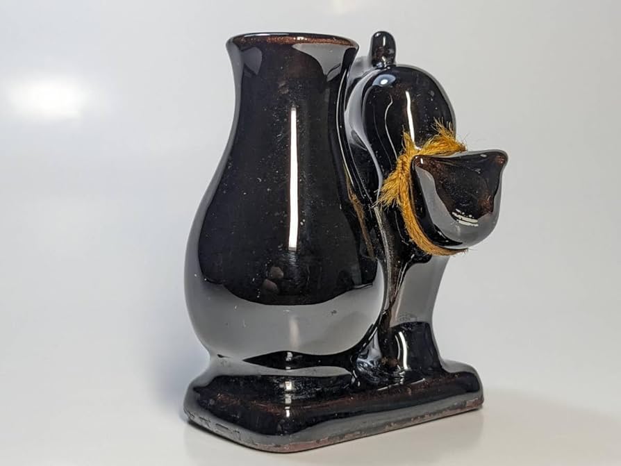 Amazon.co.jp: 古い 黒猫 花瓶 一輪挿し 陶器製《ペン立て黒ねこ